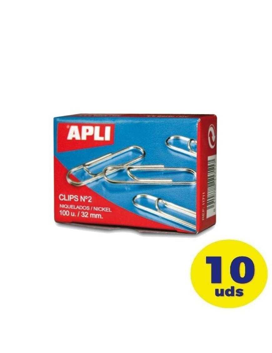 Pack de 10 cajas de 100 Clips Nº2 Apli 11714/ Plata