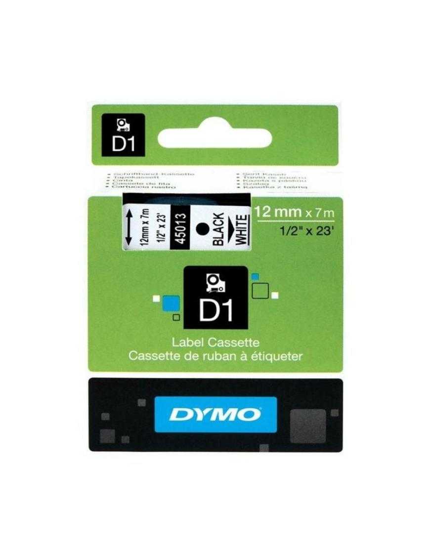 Cinta Rotuladora Adhesiva de Poliéster Dymo D1 45021/ para Label Manager/ 12mm x 7m/ Blanca-Negra