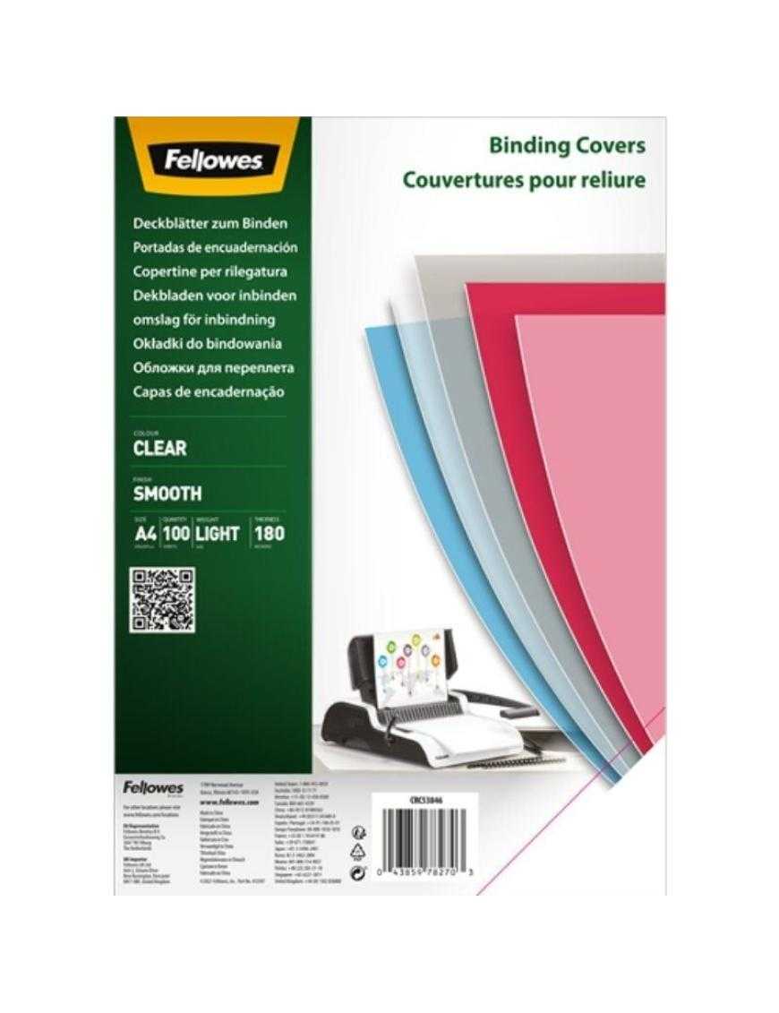 Portadas de Polietileno Fellowes 5384601/ A4/ 180 Micras/ 100 unidades/ Transparente