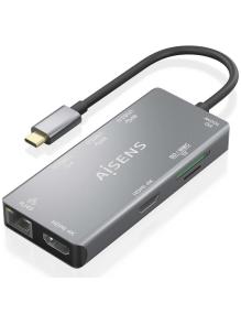 Docking USB Tipo-C Aisens ASUC-9P018-GR/ 2xHDMI/ 3xUSB/ 1xRJ45/ 1xLector Tarjetas/ 1xUSB Tipo-C PD/ Gris