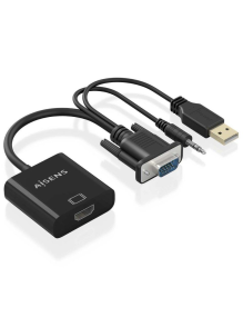 Cable Conversor Aisens A115-0872 SVGA Macho - USB Macho/ Jack Macho - HDMI Hembra/ 20cm/ Negro