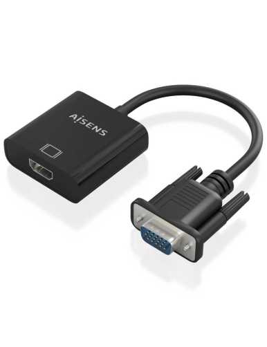 Cable Conversor Aisens A115-0873/ VGA Macho/ HDMI Hembra - Jack 3.5 Hembra - MicroUSB / 20cm/ Negro