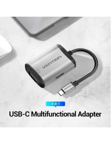 Conversor Vention TFAHB/ 1xUSB/ 1xHDMI/ 1xVGA/ 1xUSB Tipo-C PD/ 15cm/ Gris