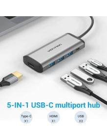 Docking USB Tipo-C Vention CNBHB/ 1xHDMI/ 3xUSB/ 1xUSB Tipo-C PD/ Gris