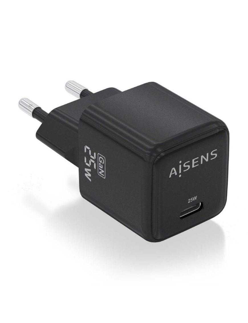 Cargador Gan de Pared Aisens ASCH-25W1P013-BK/ 1xUSB Tipo-C/ 25W