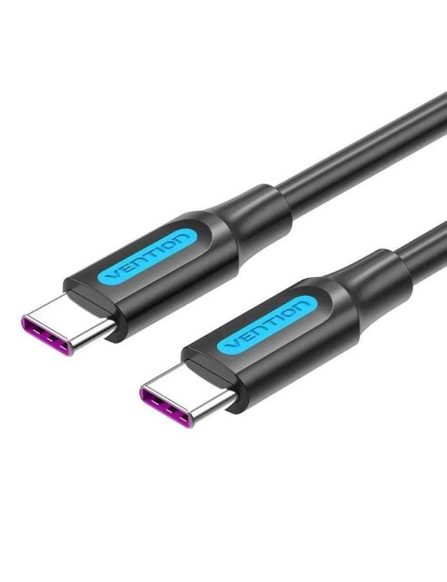 Cable USB 2.0 Tipo-C Vention COTBD/ USB Tipo-C Macho - USB Tipo-C Macho/ Hasta 100W/ 480Mbps/ 50cm/ Negro