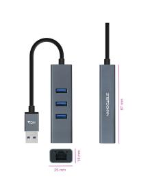 Hub USB 3.0 Nanocable 10.03.0407/ 3xUSB/ 1xRJ45/ Gris