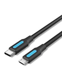 Cable USB 2.0 Tipo-C Vention COVBH/ USB Tipo-C Macho - MicroUSB Macho/ Hasta 10W/ 480Mbps/ 2m/ Negro