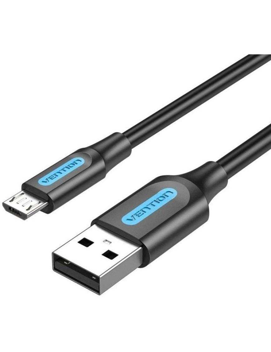 Cable USB 2.0 Vention COLBD/ USB Macho - MicroUSB Macho/ Hasta 60W/ 480Mbps/ 50cm/ Negro