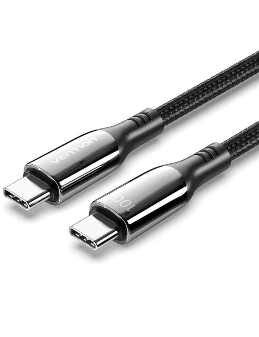 Cable USB 2.0 Tipo-C 5A 100W Vention CTKBAV/ USB Tipo-C Macho - USB Tipo-C Macho/ Hasta 100W/ 480Mbps/ 1.2m/ Negro