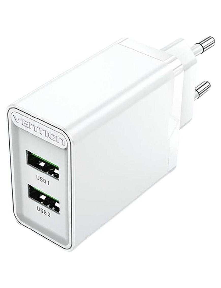 Cargador de Pared Vention FBAW0-EU/ 2xUSB/ 18W/ Blanco