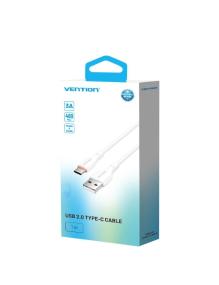 Cable USB Tipo-C Vention H25WF/ USB Tipo-C Macho - USB Macho/ 15W/ 480Mbps/ 1m/ Blanco