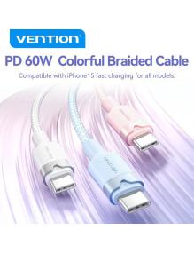 Cable USB 2.0 Tipo-C 3A Vention TRDPF/ USB Tipo-C Macho - USB Tipo-C Macho/ Hasta 60W/ 480Mbps/ 1m/ Rosa