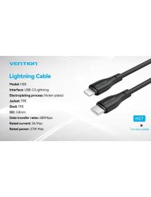 Cable USB Tipo-C Lightning Vention H28BF/ USB Tipo-C Macho - Lightning Macho/ 27W/ 480Mbps/ 1m/ Negro