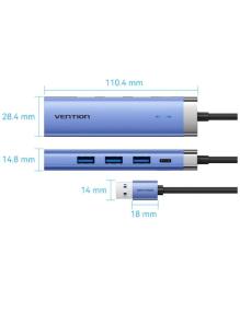 Hub USB 3.0 Vention TGFSB/ 3xUSB/ 1xRJ45/ 1xUSB Tipo-C PD