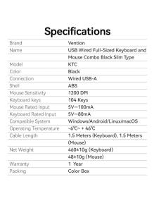 Teclado y Ratón Vention Combo KTCB0-ES/ Negro