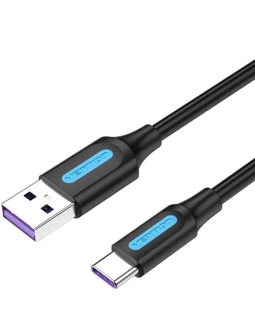 Cable USB 2.0 Tipo-C Vention CORBI/ USB Macho - USB Tipo-C Macho/ Hasta 100W/ 480Mbps/ 3m/ Negro