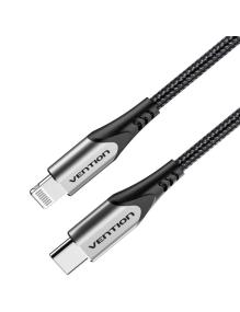 Cable USB 2.0 Tipo-C Lightning Vention TACHH/ USB Tipo-C Macho - Lightning Macho/ Hasta 27W/ 480Mbps/ 2m/ Gris y Negro