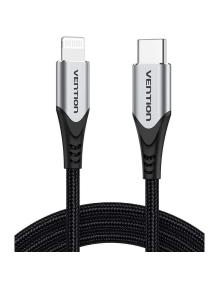 Cable USB 2.0 Tipo-C Lightning Vention TACHH/ USB Tipo-C Macho - Lightning Macho/ Hasta 27W/ 480Mbps/ 2m/ Gris y Negro