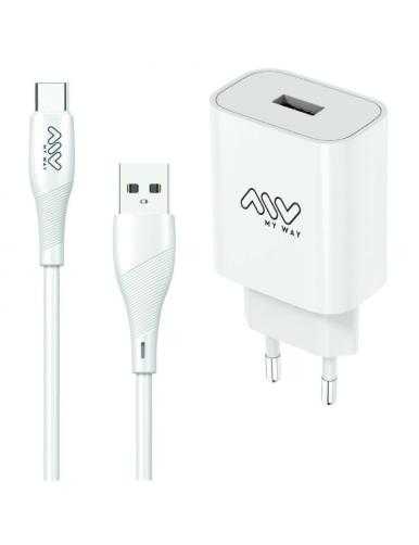 Cargador de Pared Myway MYWEPAK0002/ 1xUSB + Cable USB Tipo-C/ 15W