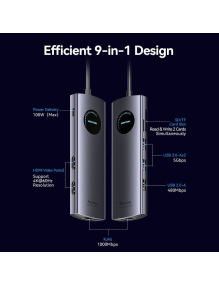 Docking USB Tipo-C Vention TQVHB/ 2xHDMI/ 3xUSB/ 1xRJ45/ 1xLector de Tarjetas/ 1xUSB Tipo-C PD/ Gris