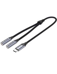 Cable Conversor USB Tipo-C Vention BGPHY/ USB Tipo-C Macho - 2x Jack 3.5 Hembra/ 30cm/ Gris