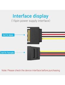 Cable Alimentación 15Pin Vention KDABY/ SATA Macho - SATA Hembra/ 30cm