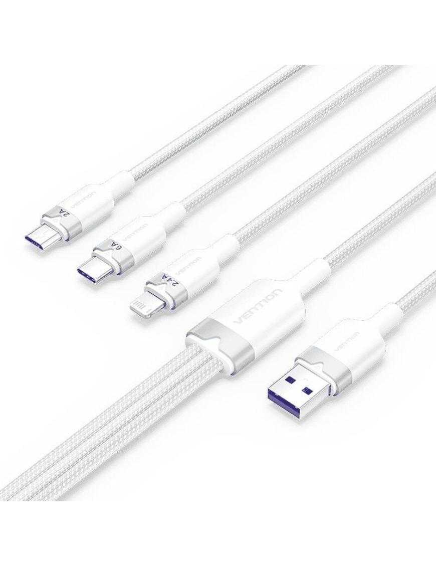 Cable USB 2.0 Lightning Vention CTPWG/ USB Macho/ USB Tipo-C Macho - MicroUSB Macho - Lightning Macho/ 1.5m/ Blanco