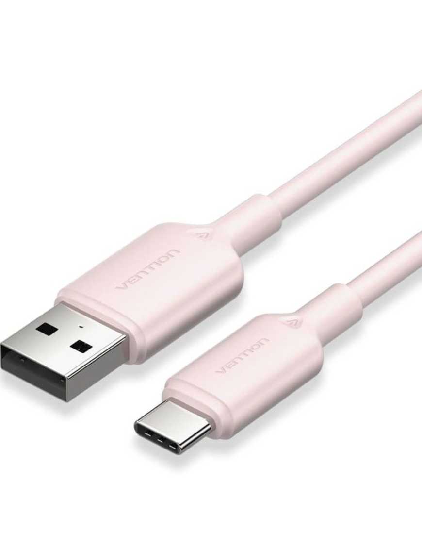 Cable USB 2.0 Tipo-C Vention CTQPF/ USB Tipo-C Macho - USB Macho/ Hasta 60W/ 480Mbps/ 1m/ Rosa