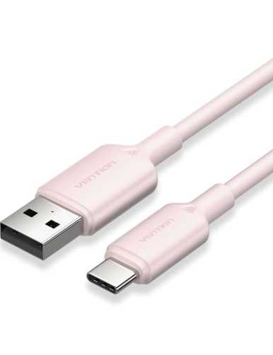 Cable USB 2.0 Tipo-C Vention CTQPF/ USB Tipo-C Macho - USB Macho/ Hasta 60W/ 480Mbps/ 1m/ Rosa