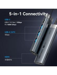 Docking USB Tipo-C Vention TGMHB/ 3xUSB/ 1xHDMI/ 1xUSB Tipo-C PD