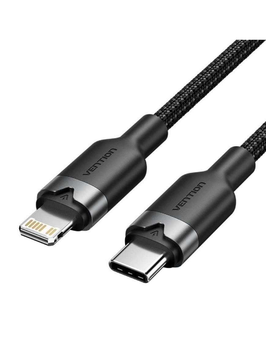 Cable USB Tipo-C Lightning Vention LALBF/ USB Tipo-C Macho - Lightning Macho/ 27W/ 480Mbps/ 1m/ Negro