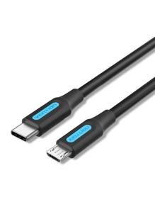 Cable USB 2.0 Tipo-C Vention COVBD/ USB Tipo-C Macho - MicroUSB Macho/ Hasta 10W/ 480Mbps/ 50cm/ Negro