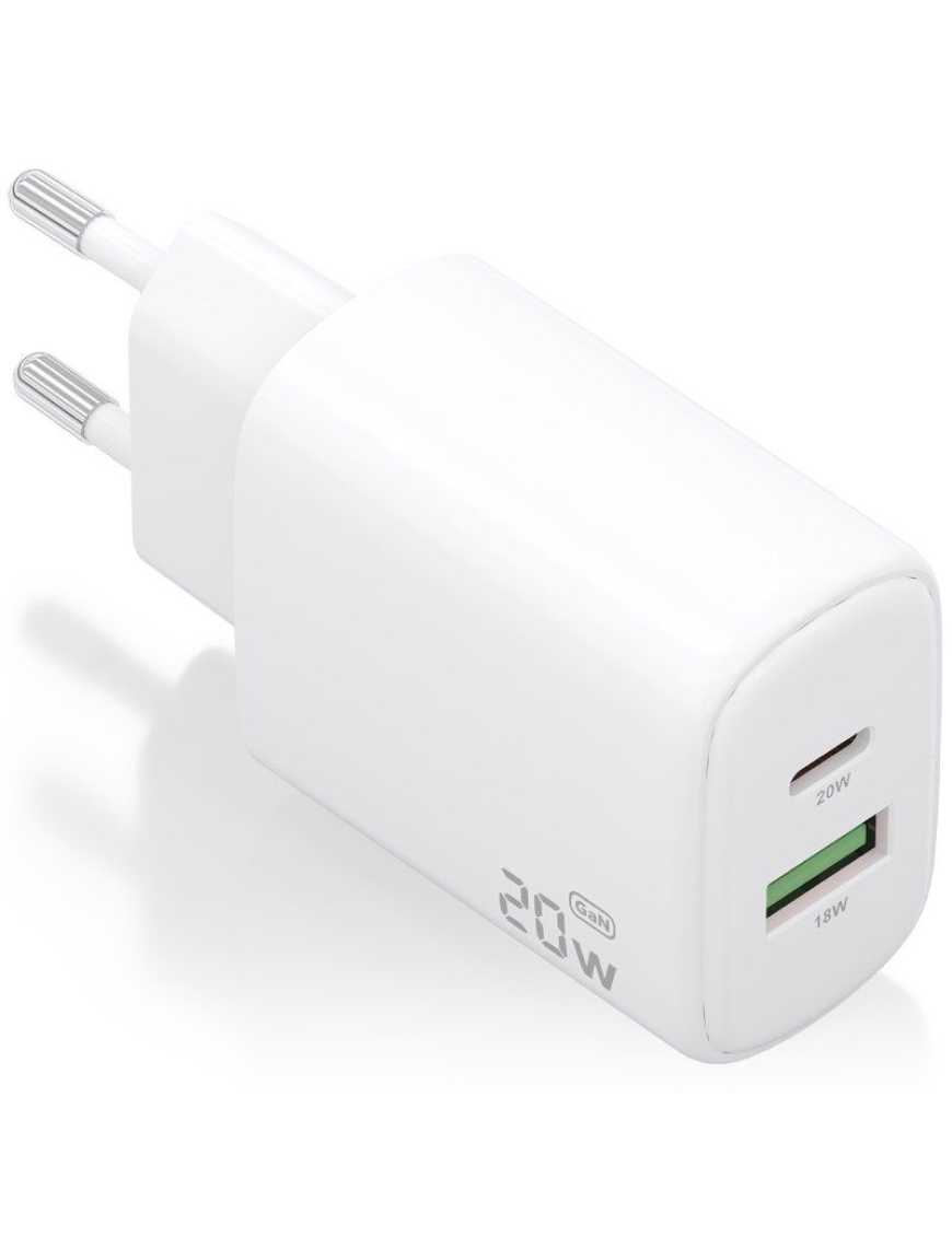Cargador de Pared Aisens A110-0909/ 1xUSB Tipo-C/ 1x USB/ 20W/ Blanco
