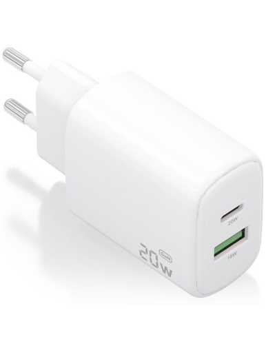 Cargador de Pared Aisens A110-0909/ 1xUSB Tipo-C/ 1x USB/ 20W/ Blanco