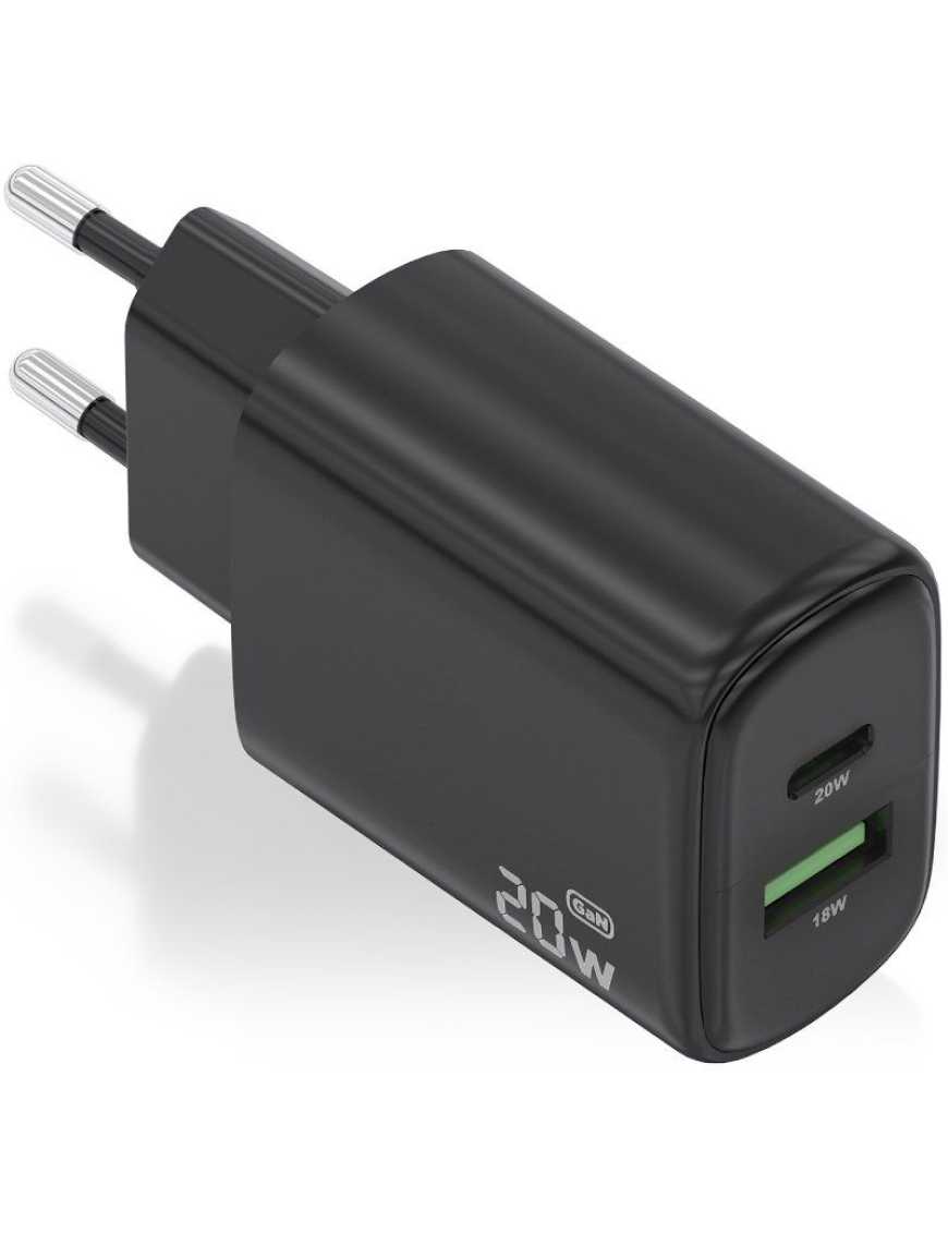 Cargador de Pared Aisens A110-0910/ 1xUSB Tipo-C/ 1x USB/ 20W/ Negro