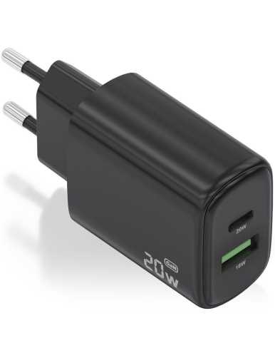 Cargador de Pared Aisens A110-0910/ 1xUSB Tipo-C/ 1x USB/ 20W/ Negro