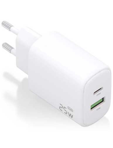 Cargador de Pared Aisens A110-0911/ 1xUSB Tipo-C/ 1x USB/ 25W/ Blanco