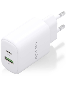Cargador de Pared Aisens A110-0911/ 1xUSB Tipo-C/ 1x USB/ 25W/ Blanco