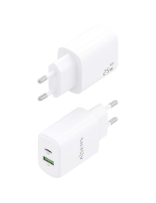 Cargador de Pared Aisens A110-0911/ 1xUSB Tipo-C/ 1x USB/ 25W/ Blanco