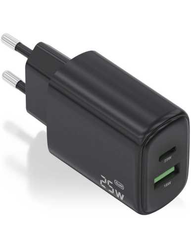 Cargador de Pared Aisens A110-0912/ 1xUSB Tipo-C/ 1x USB/ 25W/ Negro
