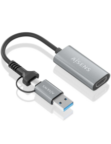 Conversor HDMI Aisens A109-0913/ USB + USB Tipo-C 3.1 Macho - HDMI Macho/ 15cm/ Gris
